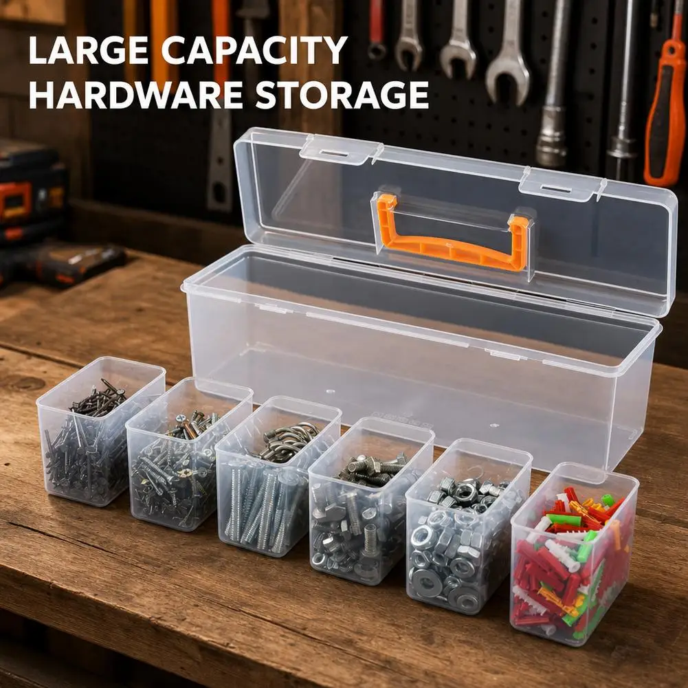 Tool Organizer Storage Box Clear Compartment Hardware Case Portable 6 Grid Plastic Tackle Bin Handheld Craft Cabinet Garage