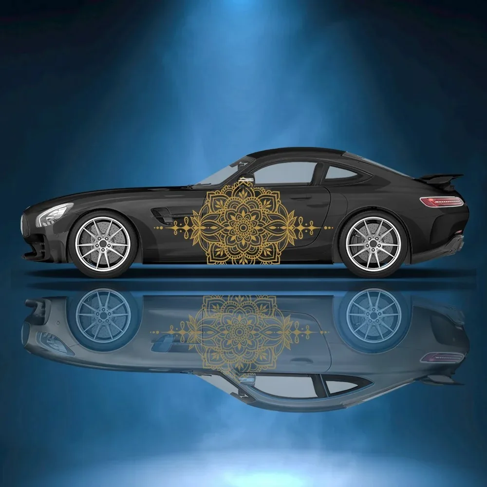 Retro Golden Mandala Flower Decoration Car Side Sticker Vinyl Self-adhesive Paper Motorsport Paint Decal Suitable for Truck Suv view 4