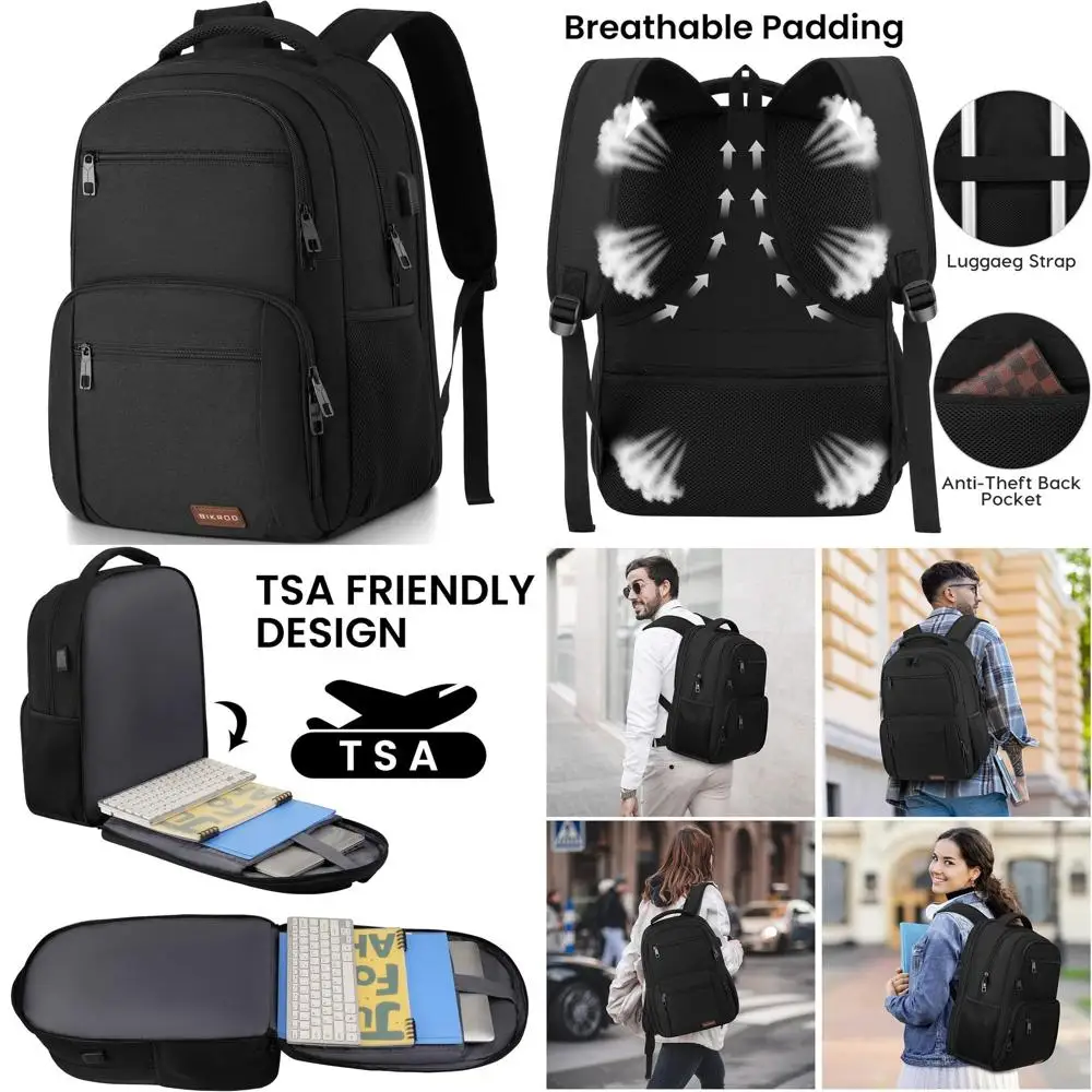 

Водонепроницаемый дорожный рюкзак с USB-портом для мужчин и женщин, отделение для ноутбука 15,6 дюймов, черный