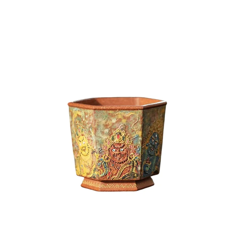 

Purple sand teacup tea cup famous teacher master cup hand-painted five-color God of Wealth