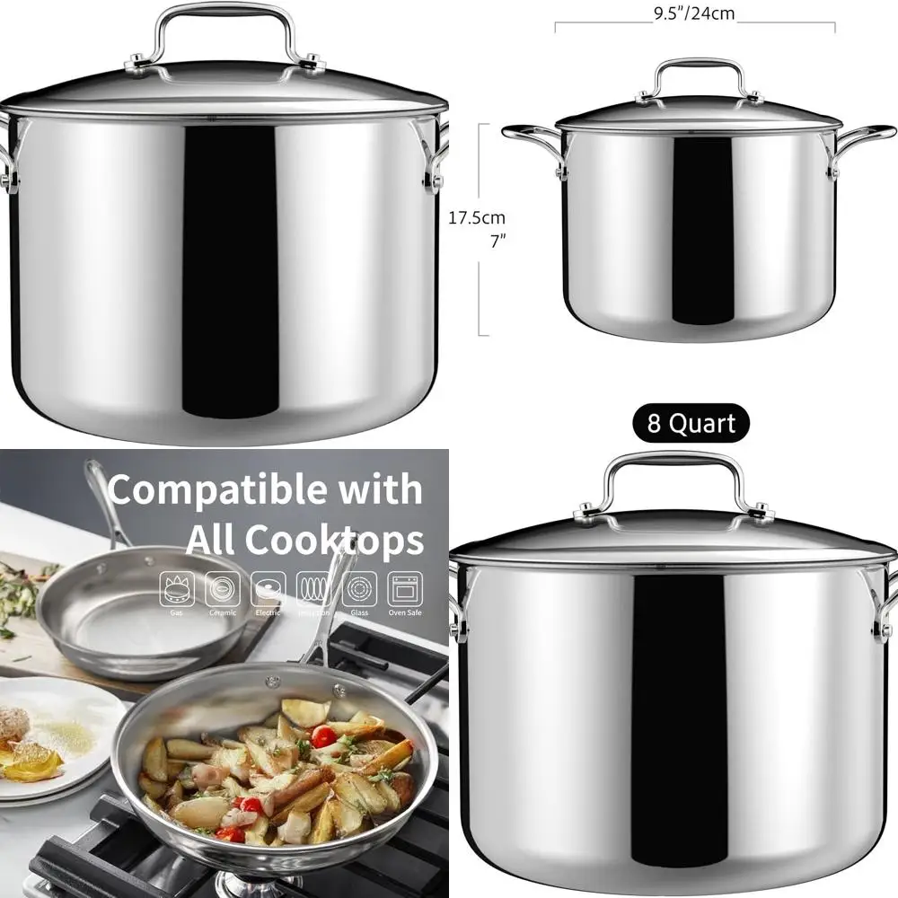 

8-Quart 5-Ply Stainless Steel Induction-Ready Stock Pot with Lid