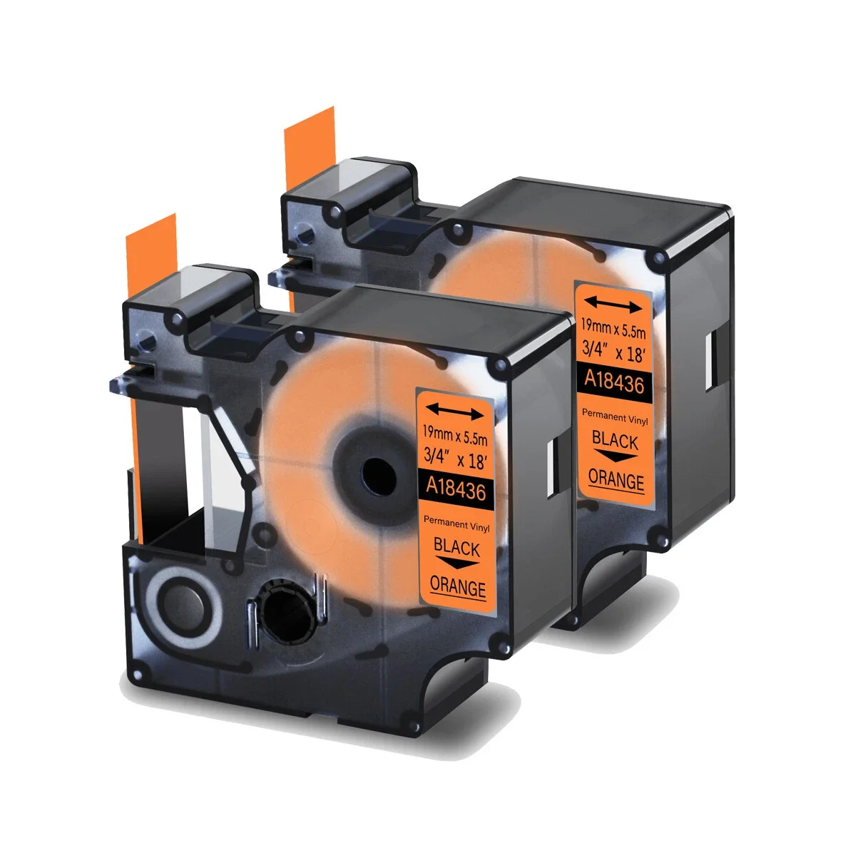 

2PK 18436 Permanent Vinly Black on Orange 19mm Label for Dymo Rhino 4200 5000