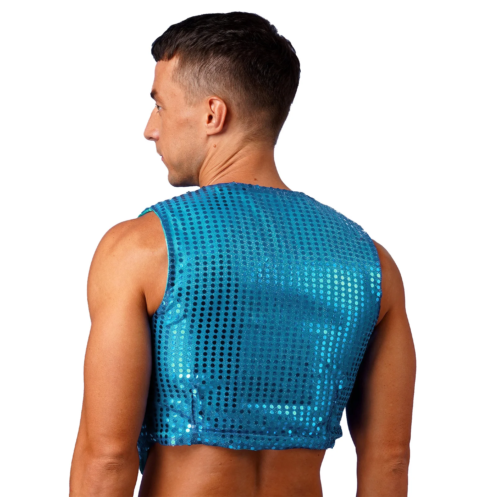 Mens Glittery Sequins Disco Rave Vest Tops Jazz Latin Modern Dance Stage Performance Costume Shiny Sequined Sleeveless Waistcoat