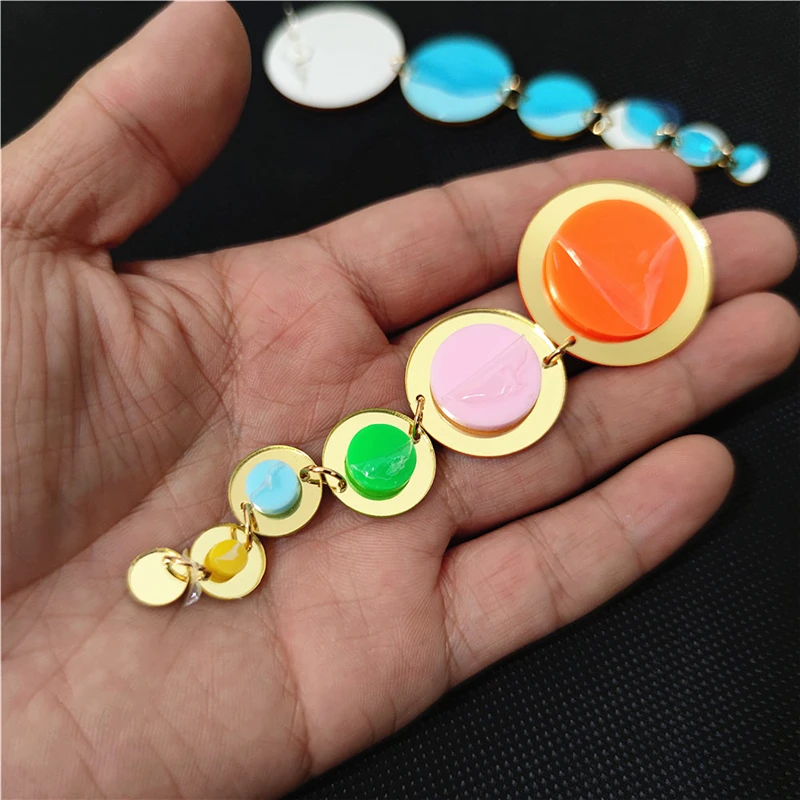 KUGUYS Round Dots Long Tassel Drop Earrings for Women Mirror Gold Color Acrylic Trendy Jewelry Fashion Hyperbole Accessories