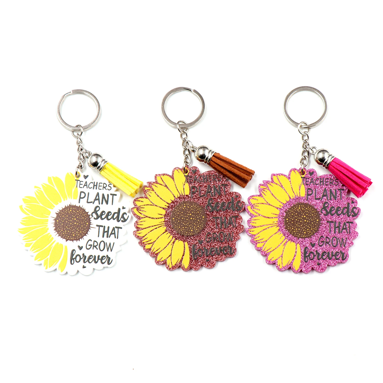 2022 New Teacher Keychain Teachers Plant Seeds That Grow Forever White Glitter Acrylic Keyring