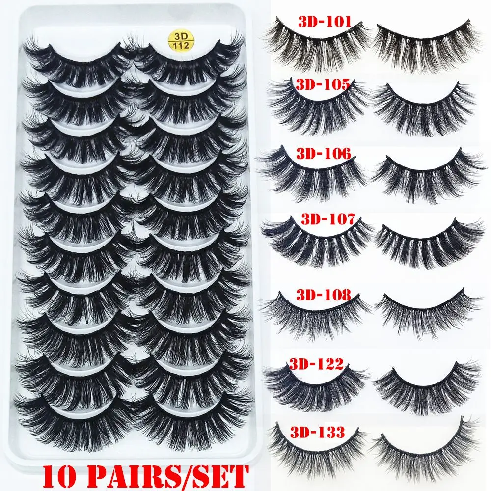 SKONHED 10 Paar Damen-Wimpies mit mehrschichtigem Effekt, flauschiges 3D-Nerzhaar, falsche Wimpern, Wimpernverlängerung, volles Volumen, dick