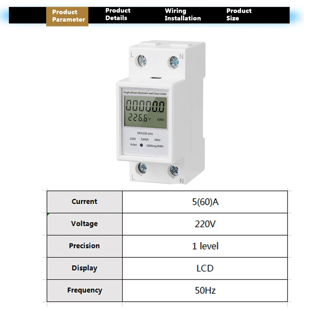 Rail Mounted Electricity Meter Electric Single Phase Energy Meter Electronic Watt-hour Meter Small Size 35mm Din Rail Mounted