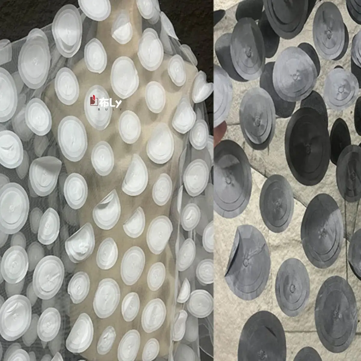 

Black White Round 3D Jacquard Perspective Mesh Fabric High Quality For DIY Dress Graduation Fashion Designer Material