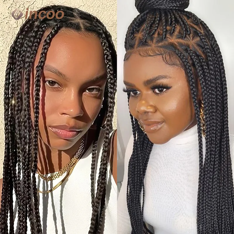 Synthetic Lace Braided Wigs Lace Front Braiding Hair Cornrow Braids Lace Wigs Braid Wig For Black Women Box Braid Wig Incoo