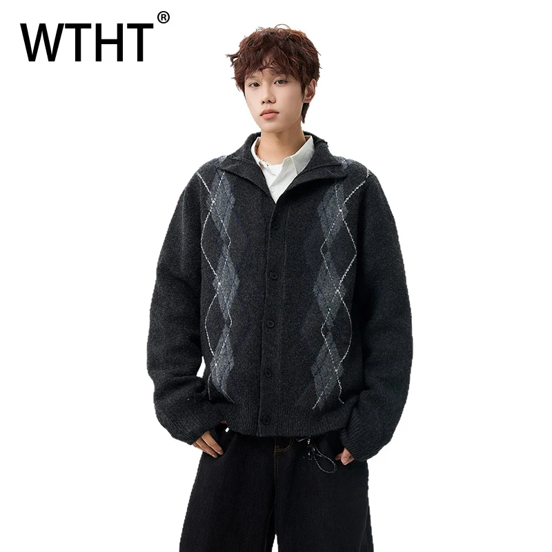 

Мужские повседневные вязаные куртки WTHT Fashion с контрастными вставками, винтажные, летние, на одной пуговице, свободного кроя, модель 2026 года, 2A2840
