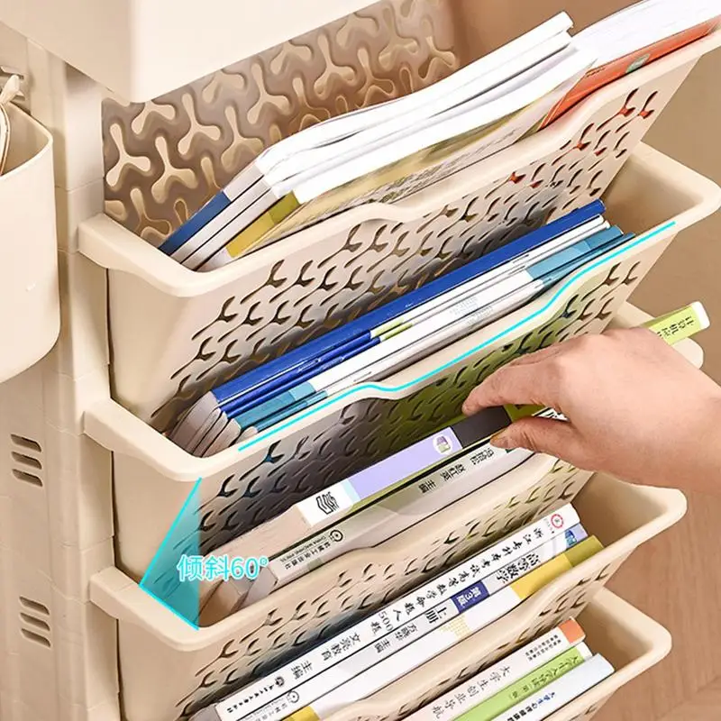 Simple Movable Book Shelf on Wheels Bookshelf Movable Floor Small Cart Book Storage Shelf Pen Holder Office Supplies