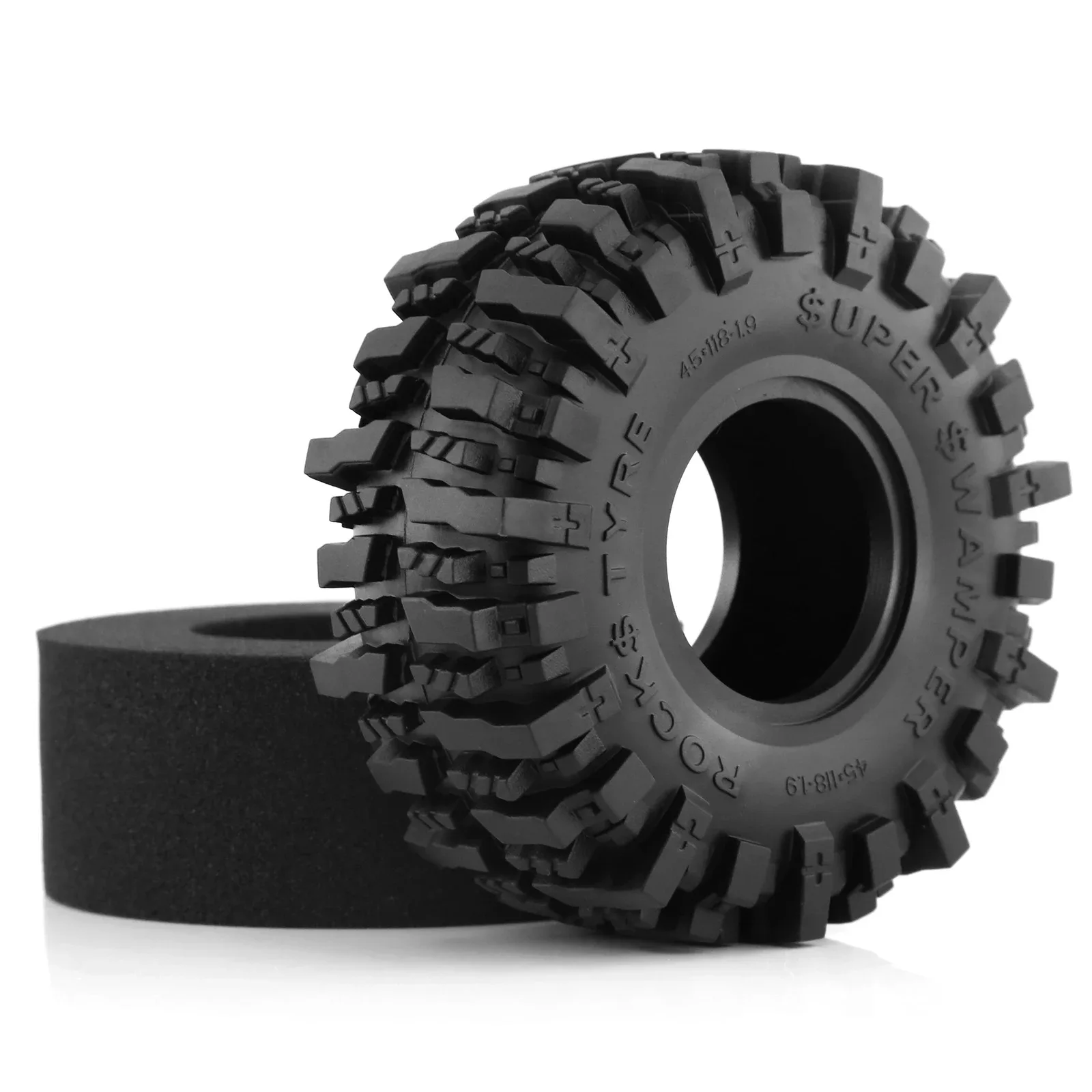 4Pcs 1.9 Inch Crawler Rubber Tires with Black Foam Inserts, Fit Axial SCX10 II III TRX4 Redcat Gen7 Gen8 RC4WD