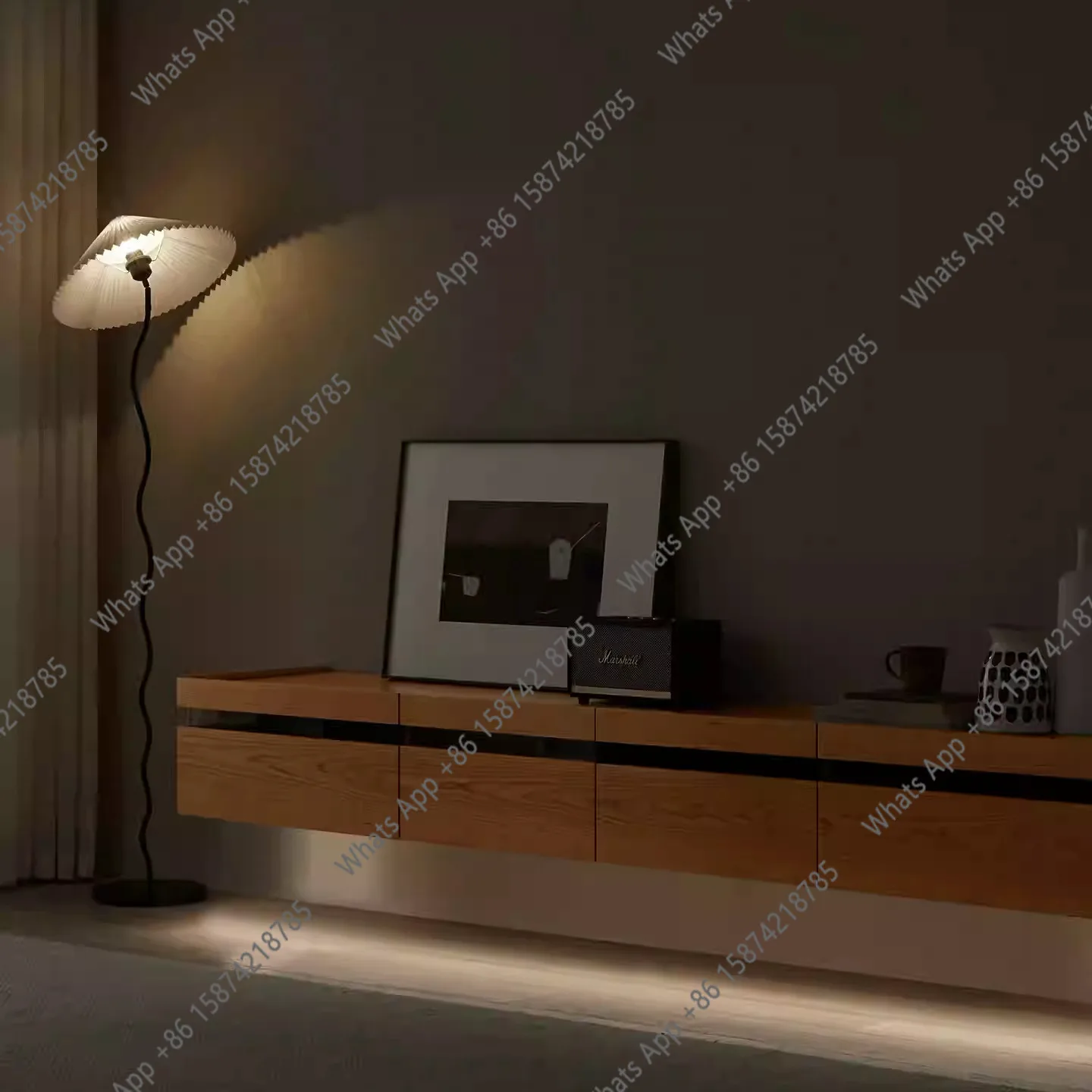 F Solid Wood Moonlight TV Cabinet Solid Wood Stainless Steel Legs Light Minimalist Cherry Wood Retro Audio And Video Cabinet