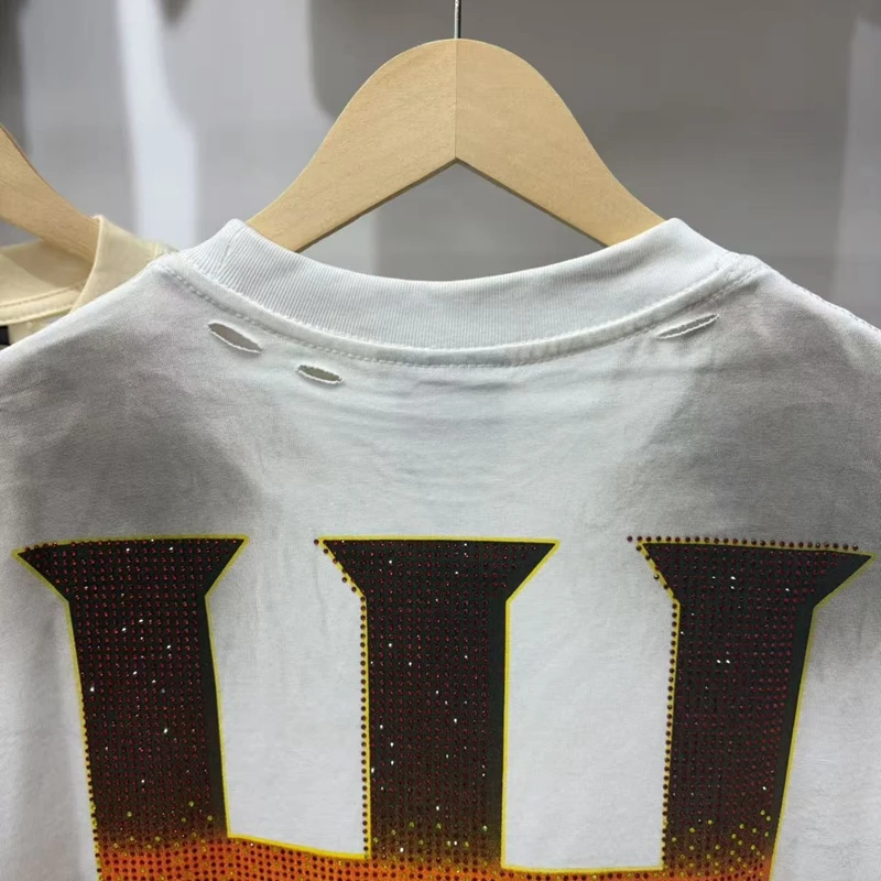 Unisex Oversize Personalisiertes Baumwoll-T-Shirt mit Retro-Wüstenroboter-Grafik für Herren, Strass-Bordüre, Verwaschener Look, Lässiges Tee-Shirt – Detail 10