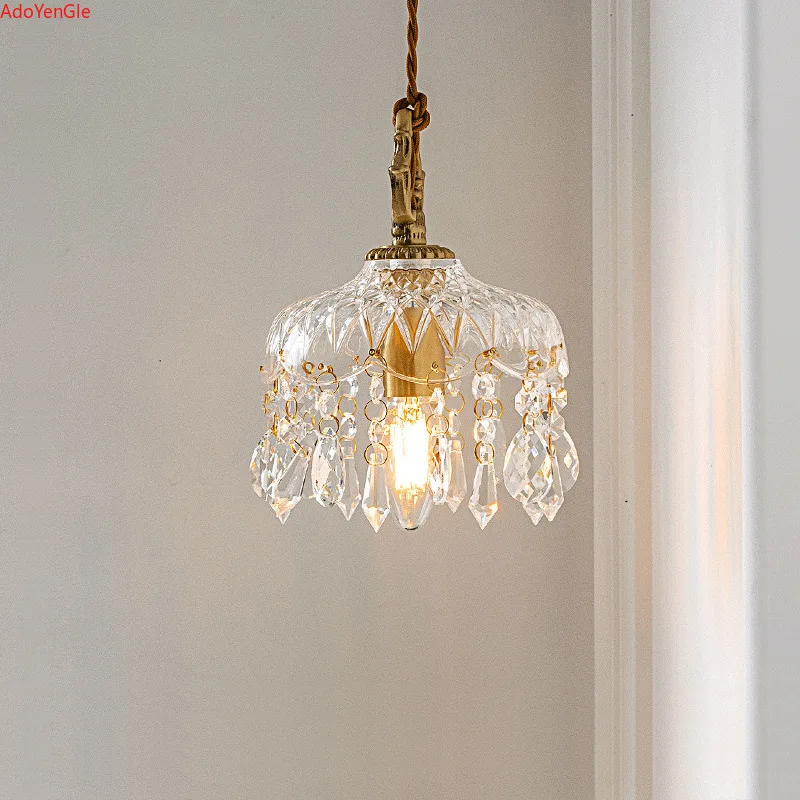 

All-copper retro light luxury crystal glass small chandelier aisle bedside balcony corridor cloakroom French pendant lamp