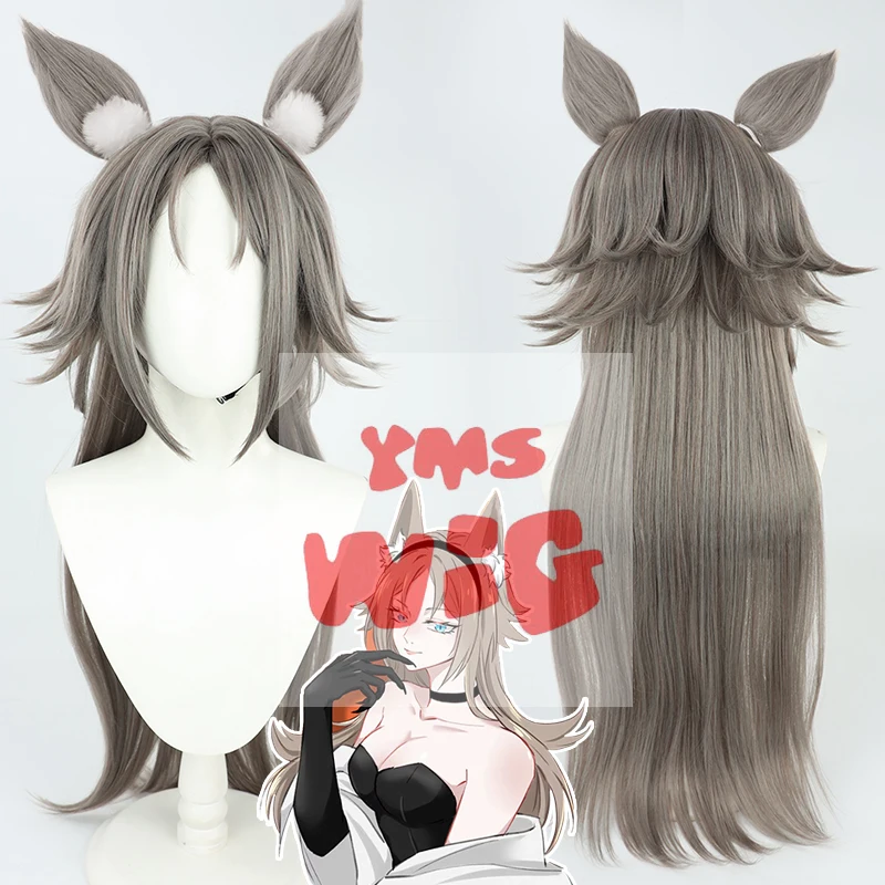 

VTuber Female Mysta Rias Cosplay Wig with Ears NIJISANJI Luxiem 2022 Long Grey Hair Halloween Synthetic Adult Unisex