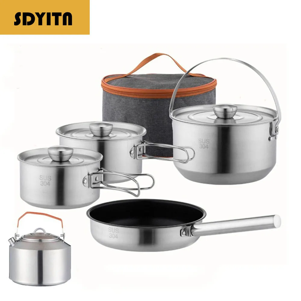 

Multi-functional Portable Outdoor 304 Stainless Steel Cookware Set Camping Hanging Pot Tea Kettle and Boiling