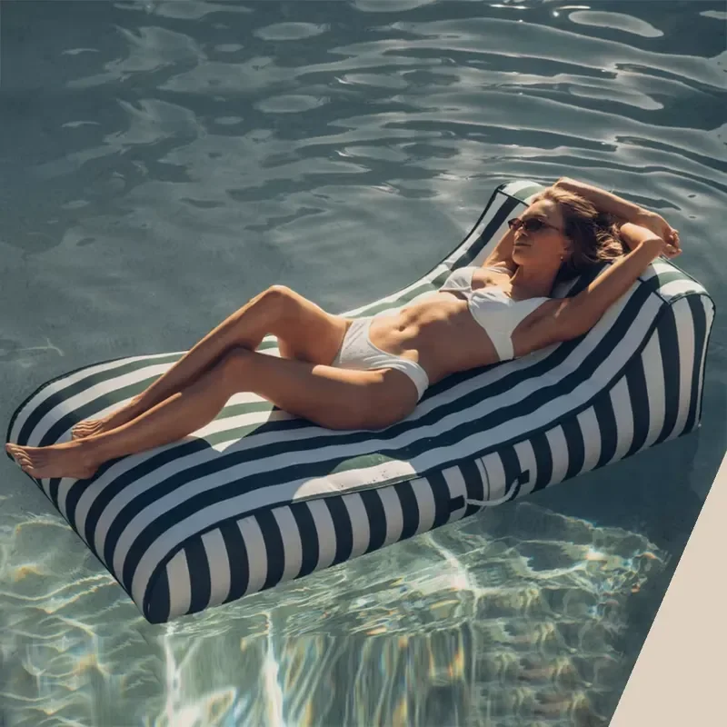 Inflatable PVC Pool Lounger Floating Bed for Sunbathing Comfortable Support Tanning Mat for Beach Swimming Water Relaxation