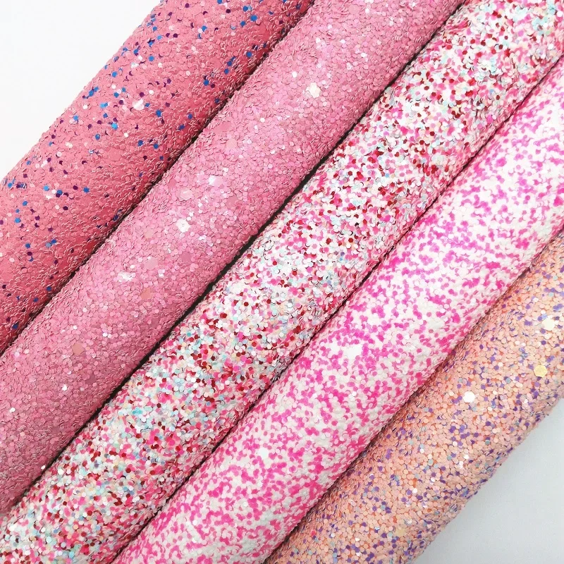 Amonglitter Pink Chunky Glitter Leather Glitter Fabric, Glitter Leather Sheets for DIY Bows Bags and Shoes 21x29cm A4 size MB004