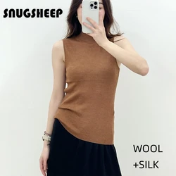 silk tank top summer brown fashion sleeveless wool tops women clothes turtleneck woemsn shirt sexy shirts corset vintage korean