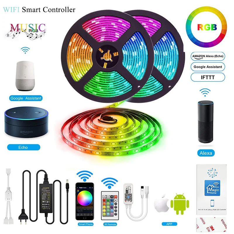 5M 10M 5050 RGB RGBW Wifi LED Strip Light Kit 300led Strip Magic Home Alexa Tuya Smart phone APP controled IP20/IP65 Waterproof