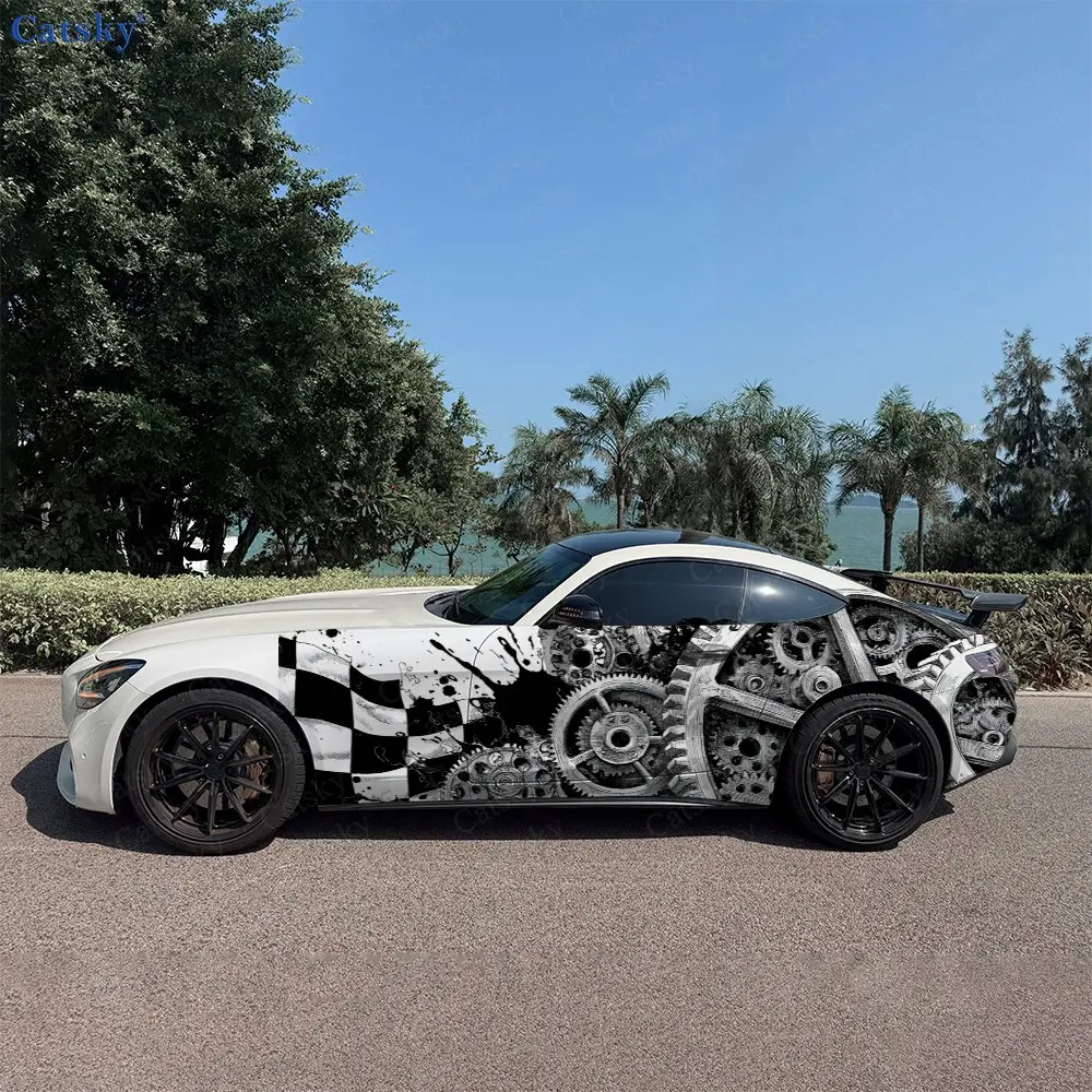 2pcs Gear Industrial Spirit, Durable, Fade-resistant, Enhance Vehicle Aesthetics With Bold Artistic Design Car Vinyl Wraps
