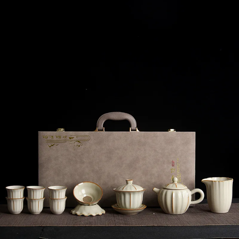 Ru Kiln Tea Set Business Gifts Household Activities Festival Souvenirs Ceramic Kung Fu Tea Set Gift Box