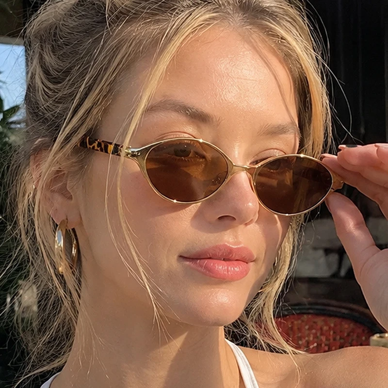 SO&EI Neue kleine ovale Metall-Sonnenbrille für Damen, modisch, Punk-Stil, für Herren, Outdoor, klare Farbverlaufs-Sonnenbrille, UV400