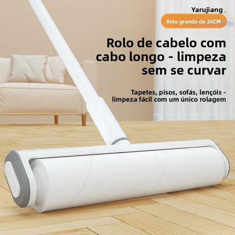 長い柄の粘着式ヘアリムーバーローラーブラシ、ベッドの毛の掃除、ほこり吸収、床掃除、ティアペーパーロールホルダー付き