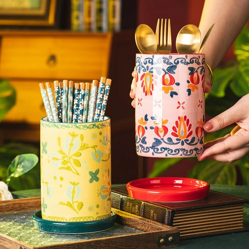 

Creative Ceramic Chopsticks Barrel Knife and Fork Kitchen Storage Box Household Kitchen Utensil Holder with Draining Holes New