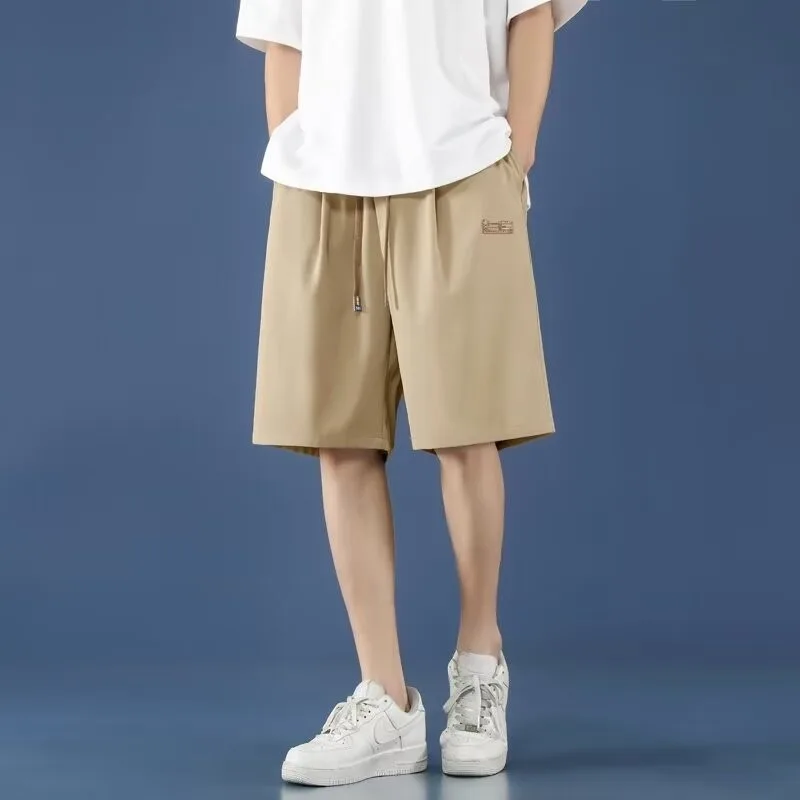 Men's Summer Shorts Sports Shorts Casual Pants Sportswear Menswear Quick-drying Thin Running Ice Silk Summer Lanyard Solid