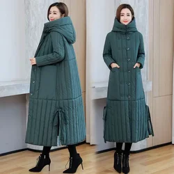 Oversize Long Winter Coat Women Hooded Fashion Parkas Thick Warm Padded Clothing Female Sing Breasted Loose Jackets 3XL