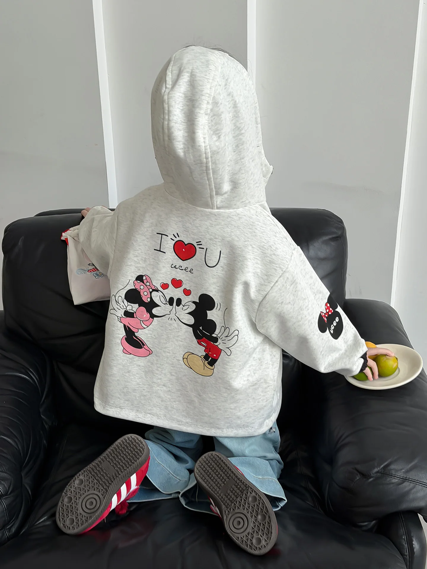 春秋薄手ミッキージャケット女の子用子供服カーディガンスウェットシャツトレンディカジュアルフード付きコート長袖