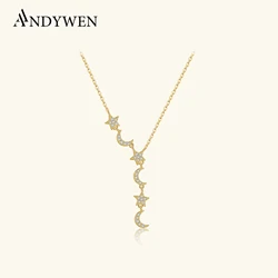 ANDYWEN 925 Sterling Silver Moon Star Long Pendant CZ Zircon Necklace Women 2024 Luxury Wedding Anniversary Gift Fine Jewelry