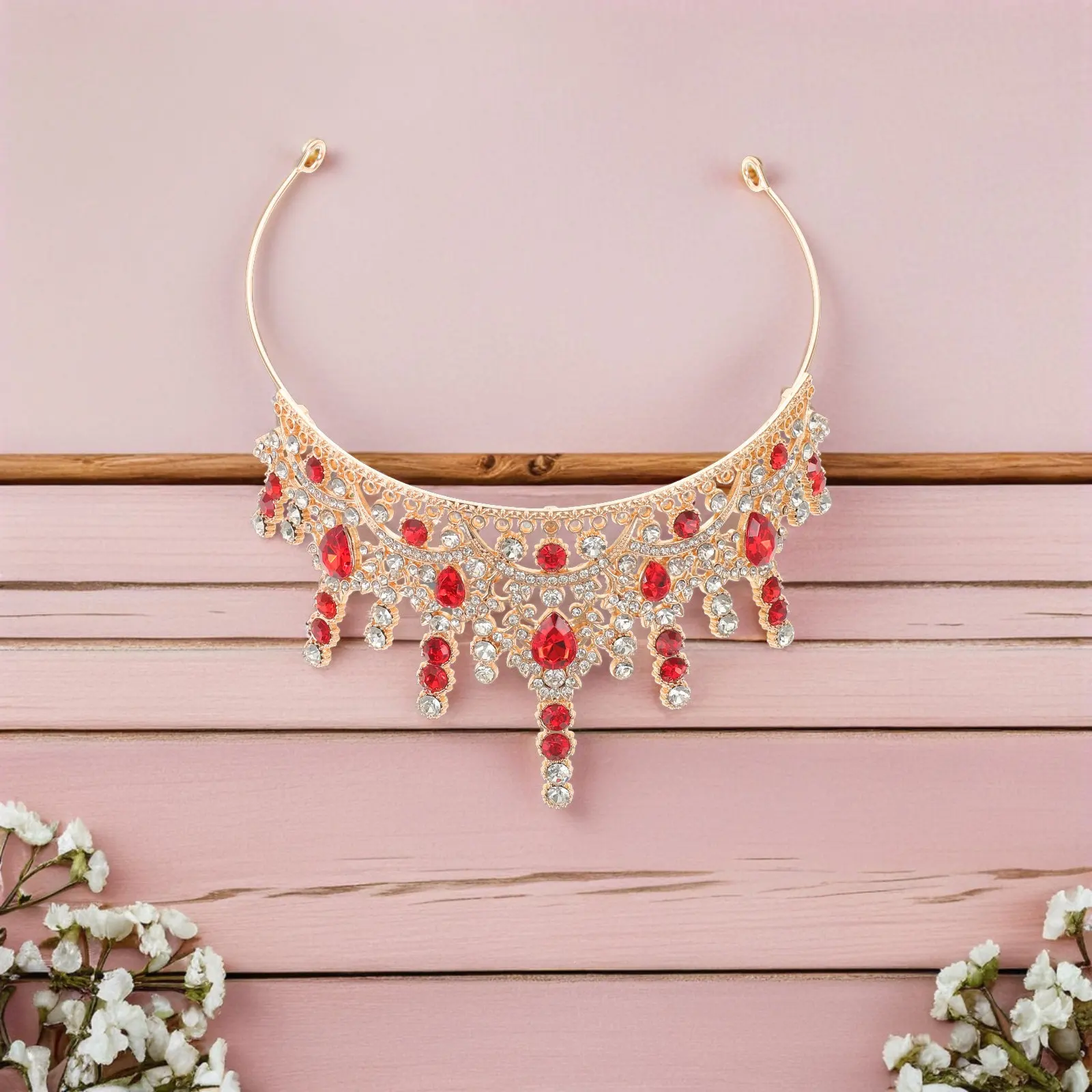 

Rhinestone Bridal Wedding Tiara Red Crystal Queen Crown Luxury Bridal Headpiece Party Prom Birthday Hair Accessories