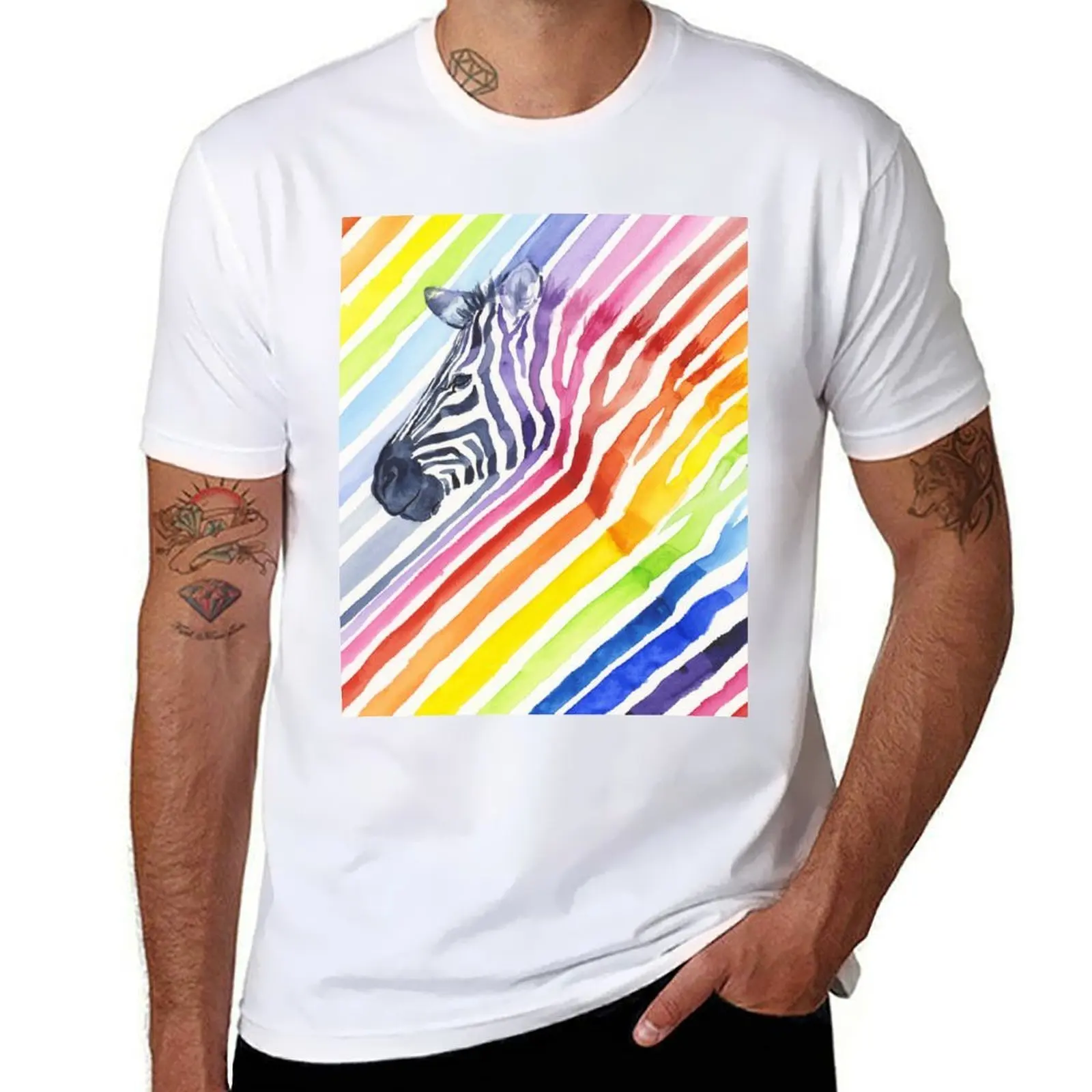 

Rainbow Zebra Stripes T-Shirt Work Wear Simple Tee Shirt