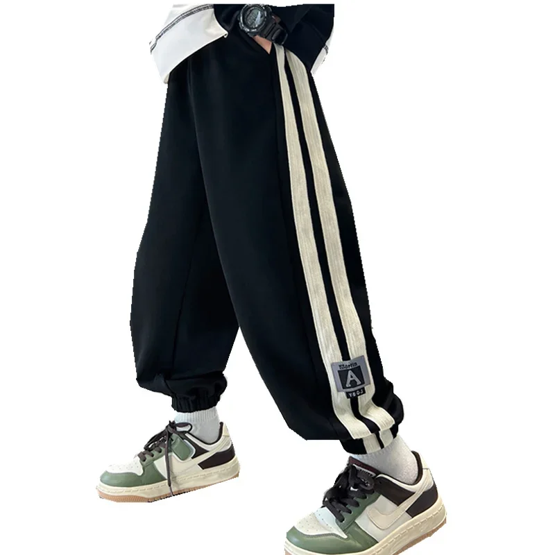 

Korean Spring Autumn Clothes Child Boy Sports Pants with Side Stripes Sweatpants For Teenager Cotton Trousers Age 5 To 14 Years