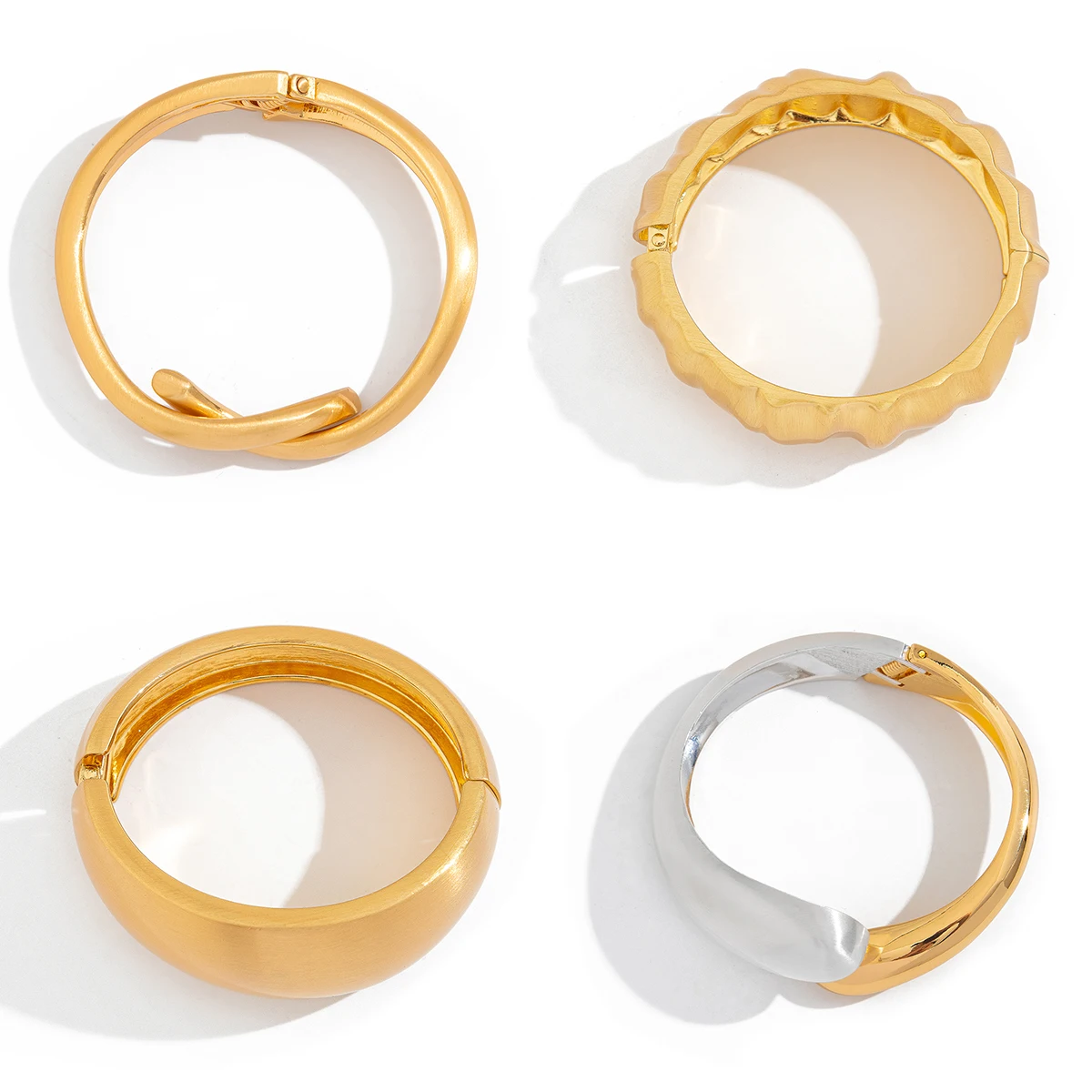 Ingemark Exaggerated Punk Matte Heavy Metal Chunky Open Bangles for Women Vintage Geometric Spring Bracelets Men Couple Jewelry