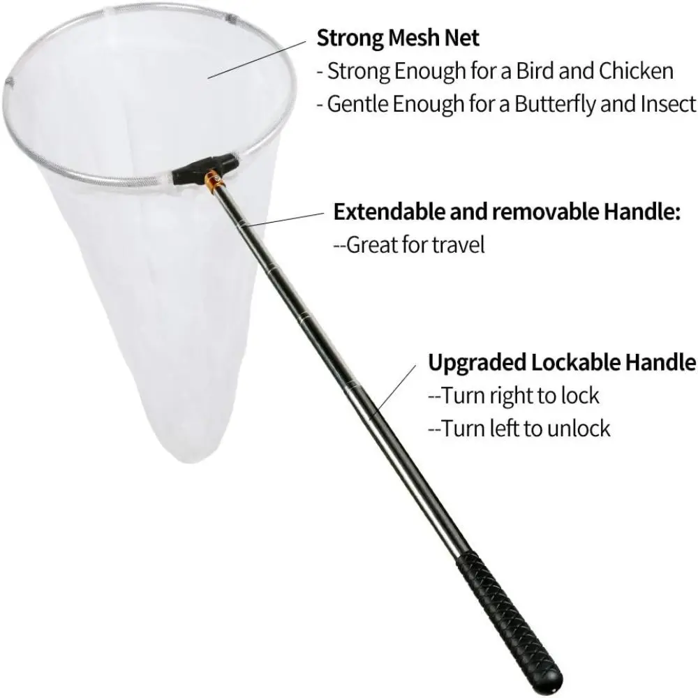Stainless Steel Telescopic Butterfly Net Fast Folding Telescopic Flying Animals Capture Net Extendable Handle Manual Nets