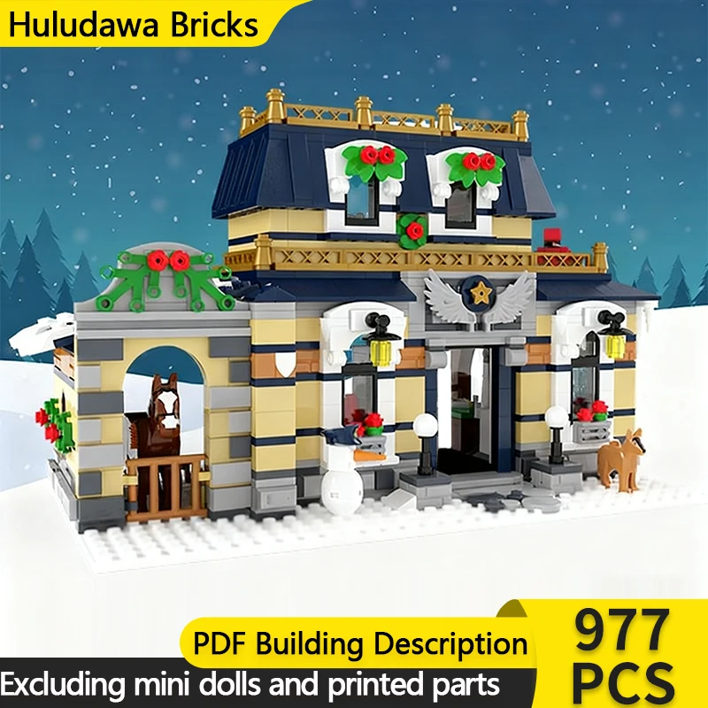 

Модель с видом на улицу, MOC, строительные кирпичи, зимняя деревня, полицейский участок, модульная технология, детские праздничные подарки, сборные игрушки, костюм