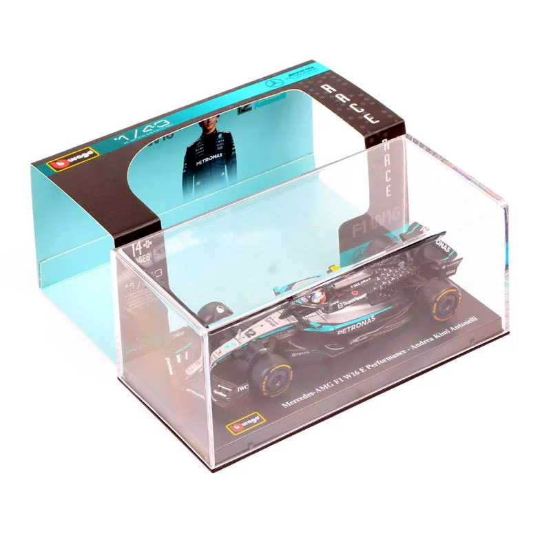 

BBurago 1/43 Масштабная модель 2025 AMG W16E # Модель гоночного автомобиля Формулы-1 Кими Антонелли, Гран-при Австралии, серебряный шлем Silver Arrow