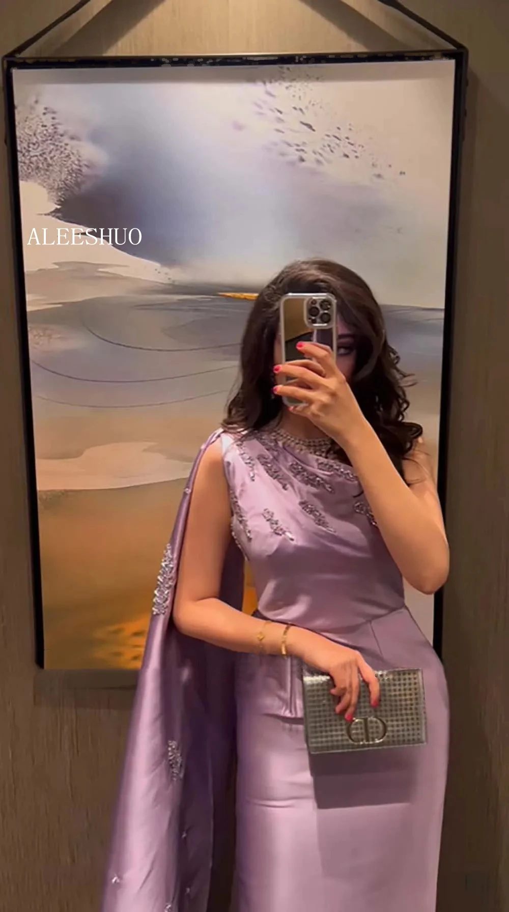 Aleeshuo Elegant One Shoulder Purple Prom Dresses With Cape Mermaid Evening Dress Sequin Formal Occasions Vestido De Noche