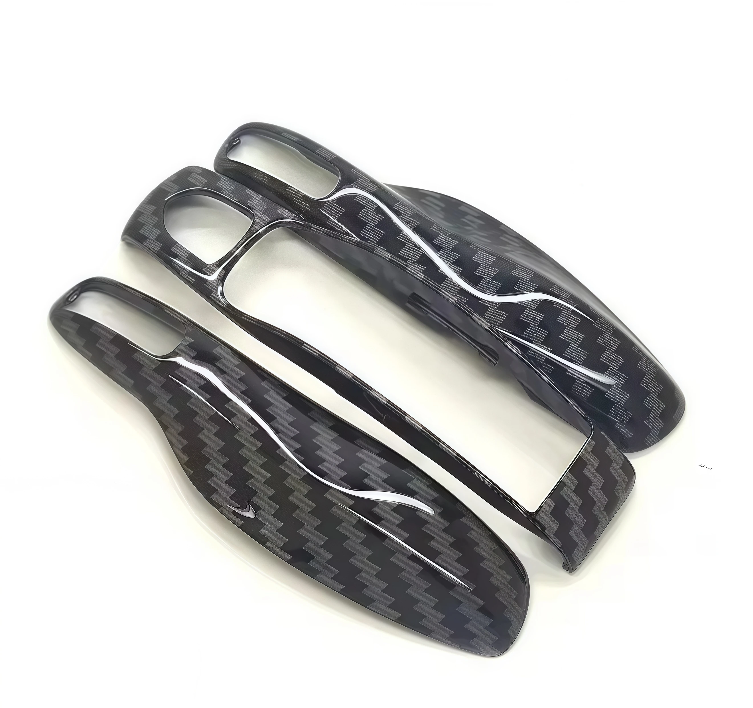 3PC Carbon Fiber Gloss Cover with Middle Center Trim Key Shell Car Key Case Fit For Porsche Cayenne Panamera Macan Cayman