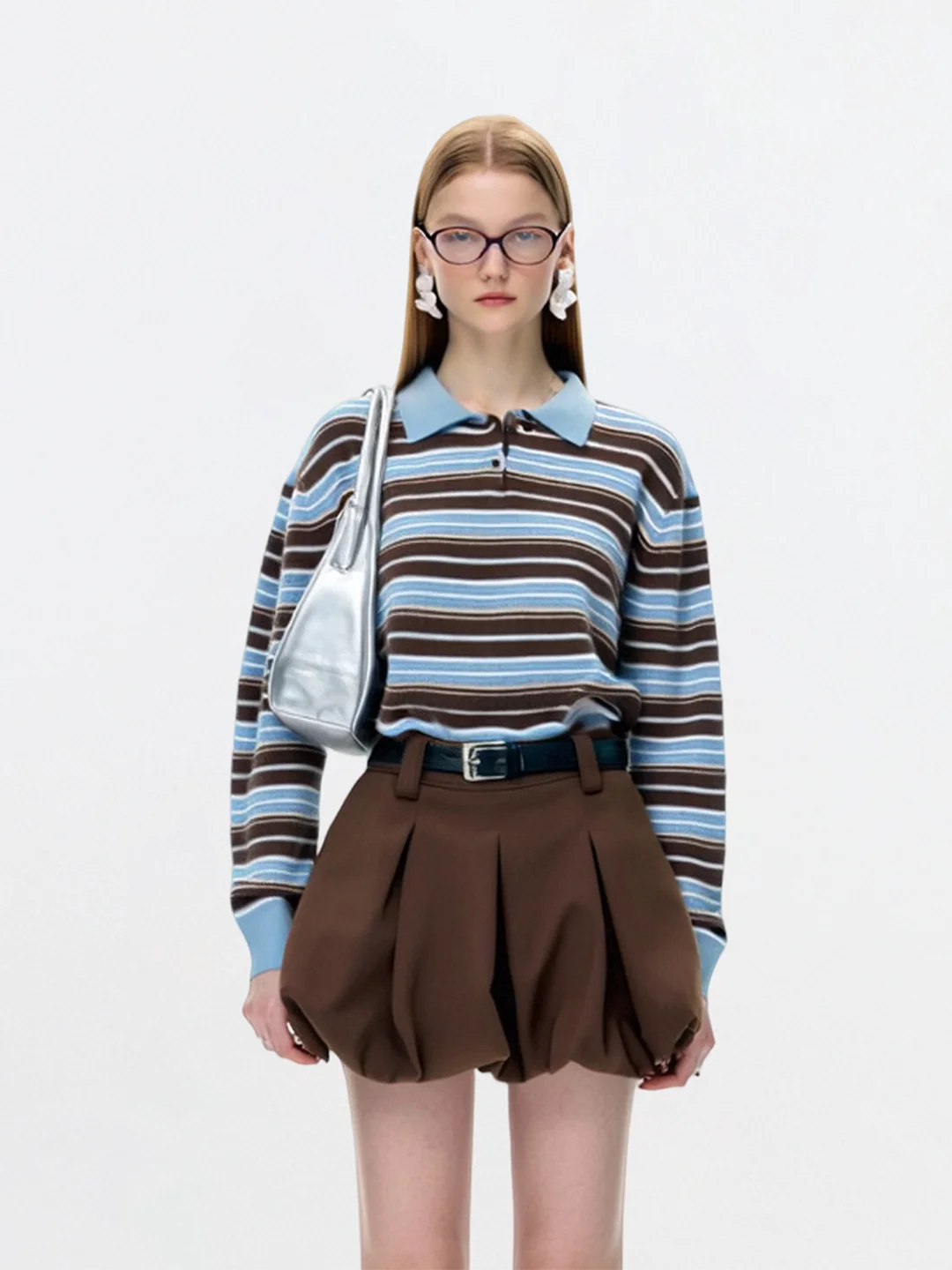 

AHMI Tnted Teenage Girl Sle Retro Color Blo Striped Ne Knitwear Women's Autumn Winter New Top Loose Fit Long Sl...