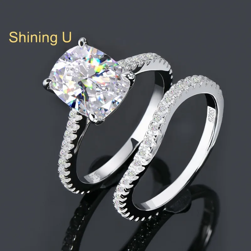 

Shining U 925 Sterling Silver Cushion Ring Set for Women Fine Jewelry Wedding