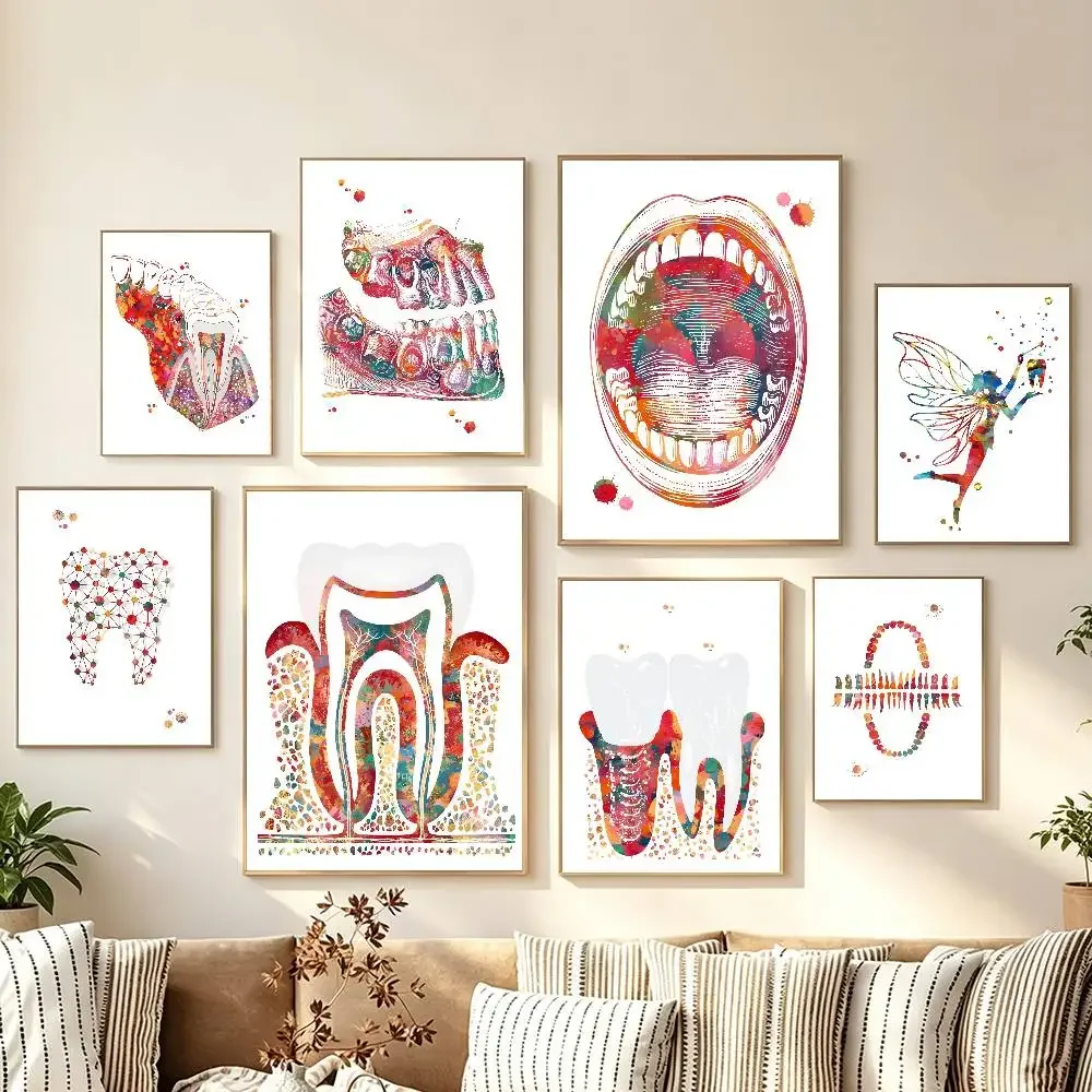 Watercolor Painting Of Dental Implants Poster Self-adhesive Art Room Entrance Restaurant Wall Decor Art Painting