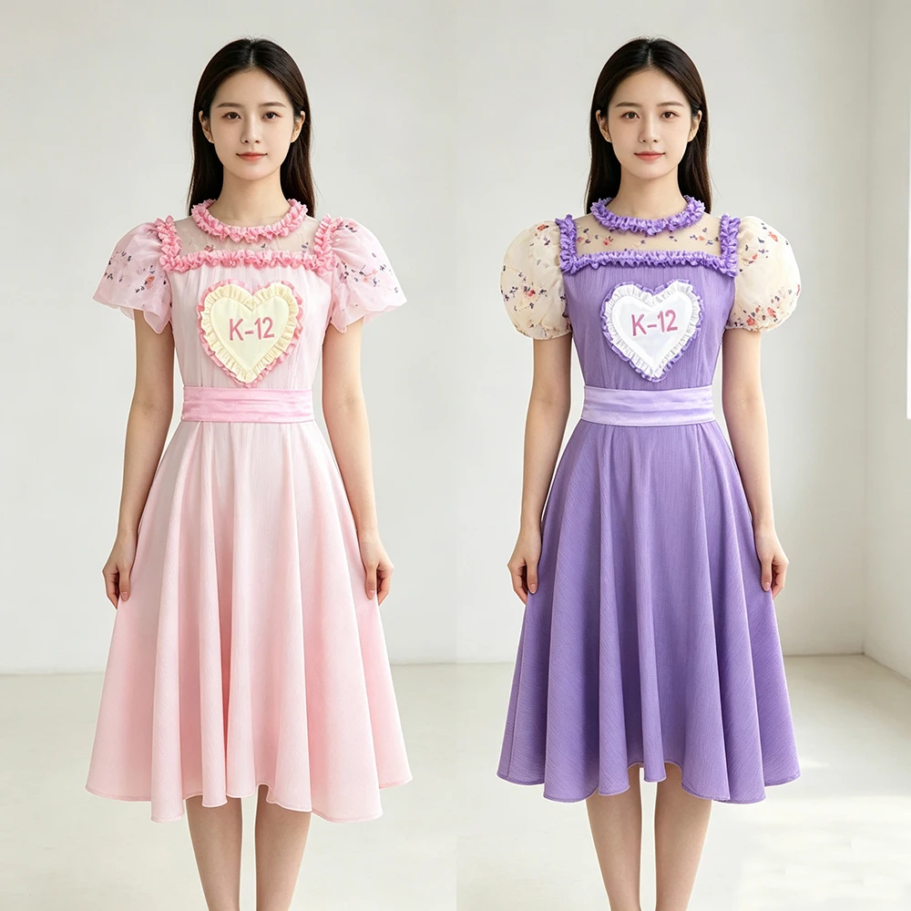 Disfraz de Angelita, la Llorona, para niñas de K-12, uniforme K12, vestido rosa y morado, atuendo de Halloween, inspirado en la película y en la personaje de Melanie Martinez.