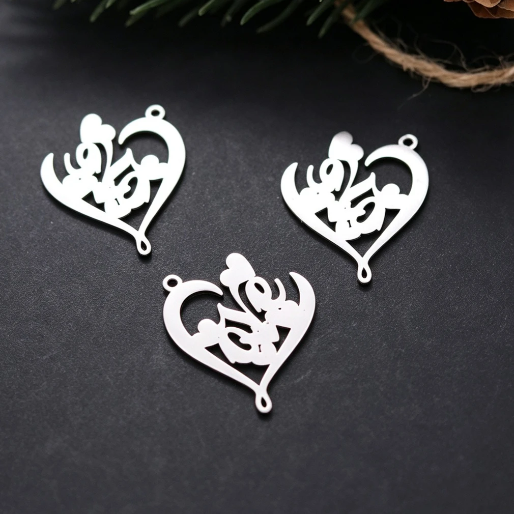 3pcs Fashion Fancy Script LOVE In Heart Frame Stainless Steel Pendants for Handmade Couple Jewelry  Necklace DIY Accessories