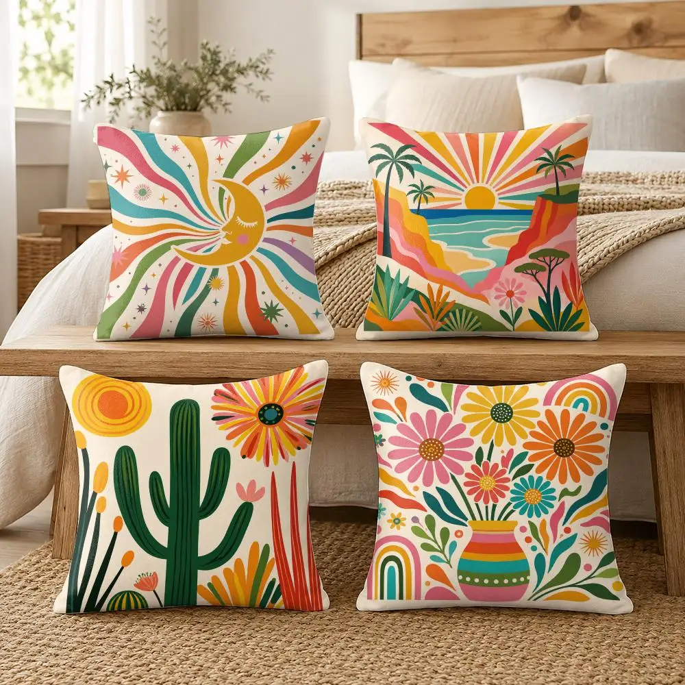 Colorful Sunflower Vase Cushion Cover Silky Short Plush Invisible Zipper Dustproof Sofa Pillow Case For Home Decor