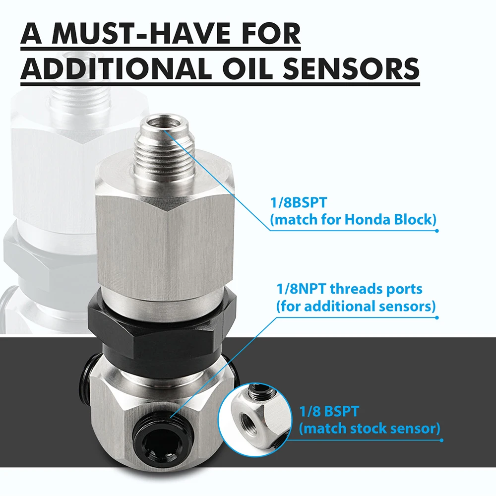BEVINSEE Öldrucksensor-Adapter mit zusätzlichen O-Ringen und 1/8 Zoll NPT-Steckern, für Honda für Acura 1/8 BSPT-Gewinde, Autozubehör – Detail 2
